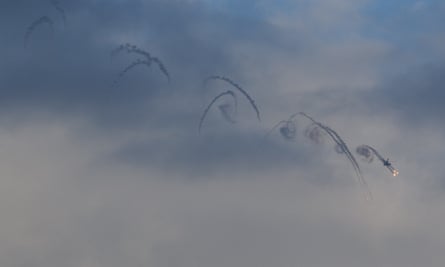 Plumes of smoke in the sky after IDF helicopter fires towards Gaza