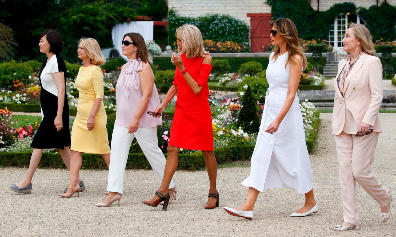 Wifely presence (from left): Akie Abe, Małgorzata Tusk, Jenny Morrison, Brigitte Macron, Melania Trump and Cecilia Morel. 