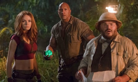 Karen Gillan, Dwayne Johnson and Jack Black in Jumanji: Welcome to the Jungle.