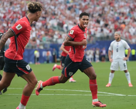 Jude Bellingham celebrates after scoring England’s opening goal against Panama