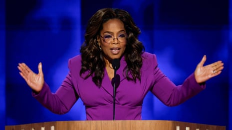 Oprah Winfrey takes a swipe at JD Vance during surprise Democratic convention speech – video