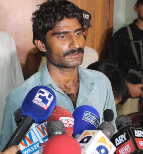 An unrepentant Waseem Azeem talks to the press following the killing of his sister, July 2016. EPA