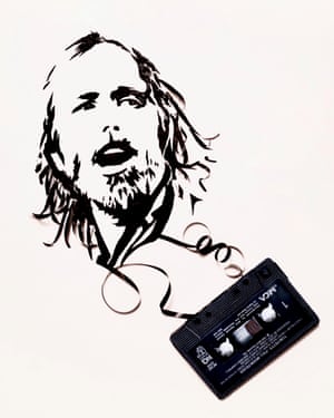 Portrait of Tom Petty in magnetic tape by Amy Corson
