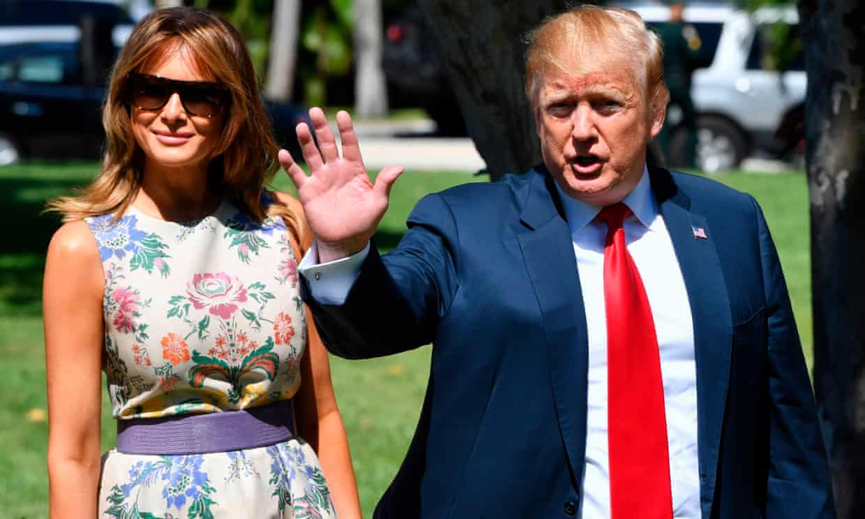 Donald and Melania Trump arrive at the Bethesda-by-the-Sea church for Easter services in Palm Beach, Florida.