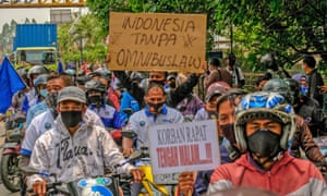A group of workers demonstrate in Tangerang, Banten, Indonesia.