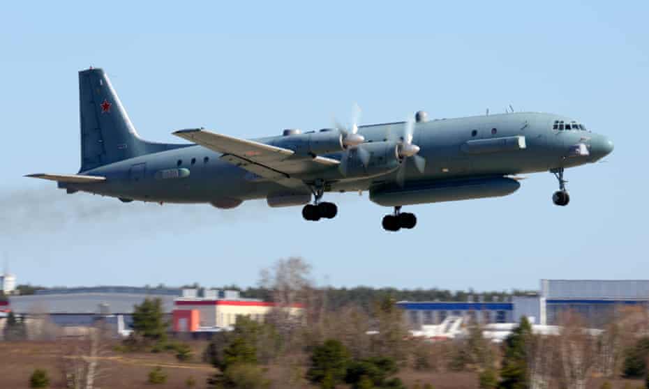 An Ilyushin Il-20M 90924 reconnaissance airplane takes off from Moscow.