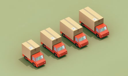Illustration of delivery trucks for long read
