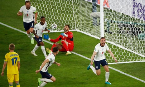 England’s Jordan Henderson celebrates scoring their fourth goal.
