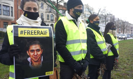 Amnesty International protesters in front of the Saudi embassy in Brussels, January 2021. 