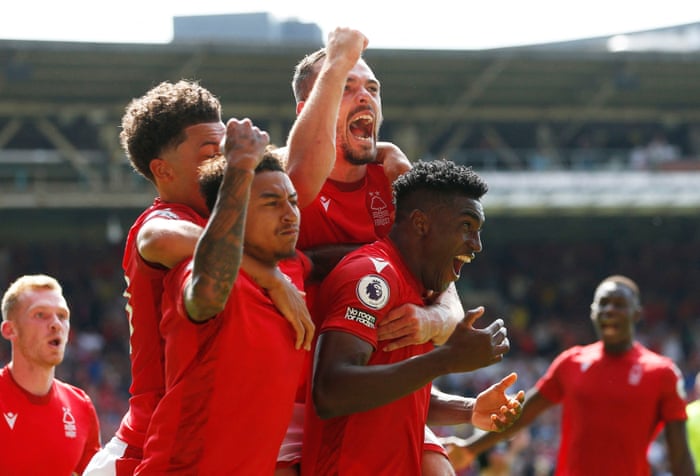 Nottingham Forest’s Taiwo Awoniyi celebrates scoring their first goal.
