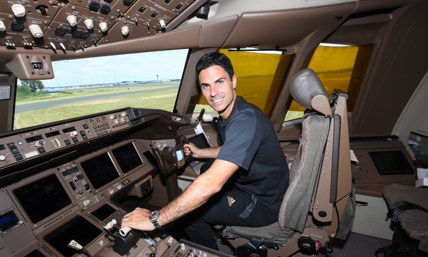 Mikel Arteta, pictured in the team plane, has been at Arsenal’s controls for two and a half years.