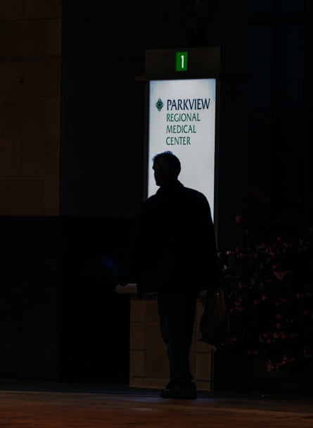 A pedestrian walks into the Parkview Regional Medical Center in Fort Wayne, Ind., Thursday, Oct.10, 2024.