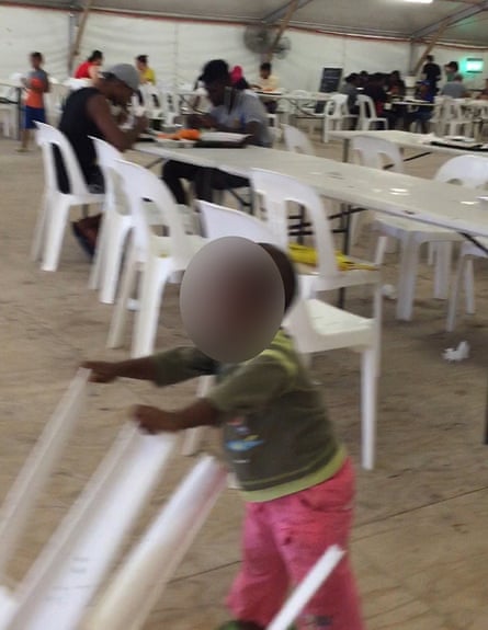 Children and adults in the mess at the detention centre
