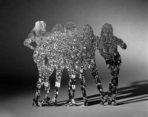 Stance, 2019Matt Lipps creates complex photographic works by physically assembling cutout images from magazines and books into three-dimensional tableaux, which he then re-photographs and enlarges. In the 2019 series Where Figure Becomes Ground, Lipps overlays iconic 1990s fashion images of supermodels like Kate Moss and Cindy Crawford, onto archival documentary photos from US Camera Annual (1938–1969). The silhouettes of these figures serve as windows revealing historical moments from WWII, highlighting photography’s constructed nature and shared visual language across disparate genres