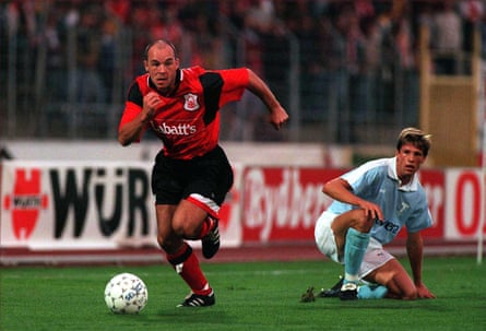 Nottingham Forest’s Steve Stone surges forward as Malmö’s Jens Fjellström looks on.