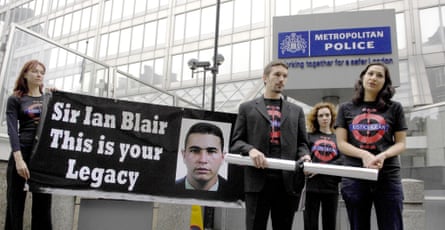 Justice4Jean campaigners, including Yasmin Khan on far right, at New Scotland Yard in 2008