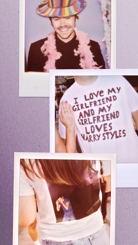 Polaroid photos of Harry Styles’s fans including one with a T-shirt with the slogan ‘I love my girlfriend and my girlfriend loves Harry Styles.