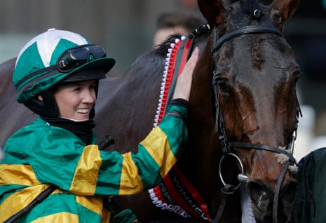 Rachael Blackmore in the winners enclosure after victory on Minella Times in the Grand National.
