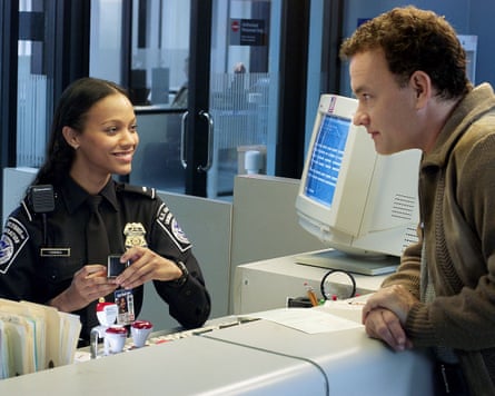 Tom Hanks and Zoe Sadana in The Terminal.