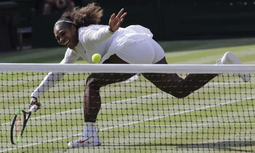 Seven-times Wimbledon champion Serena Williams returns the ball to Angelique Kerber in 2018 – the first of two successive straight-sets final defeats at SW19.