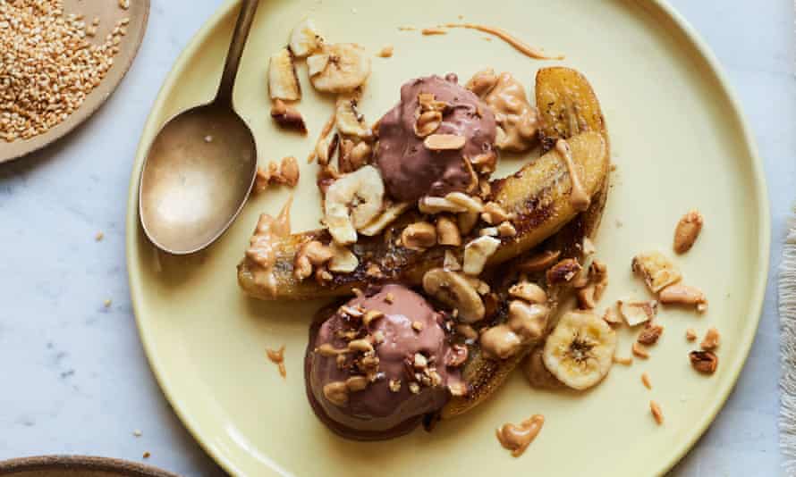 Claire Thomson's banana splits with chocolate ice cream.