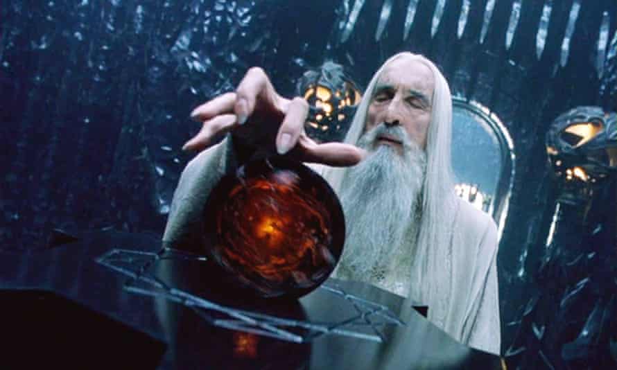 Saruman with his seeing stone in The Lord of the Rings.