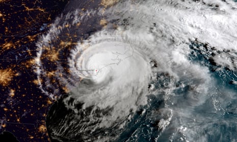 In this NOAA satellite handout image captured at 7:45 a.m. ET, shows Hurricane Florence as it made landfall near Wrightsville Beach, North Carolina.