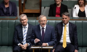 Labor leader Anthony Albanese delivers the budget reply speech in the House of Representatives