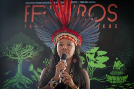 Vanda Ortega Witoto speaks in Rio de Janeiro, Brazil, in December 2021. 