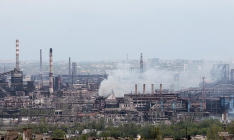 Smoke rises from the Azovstal steelworks in Mariupol.