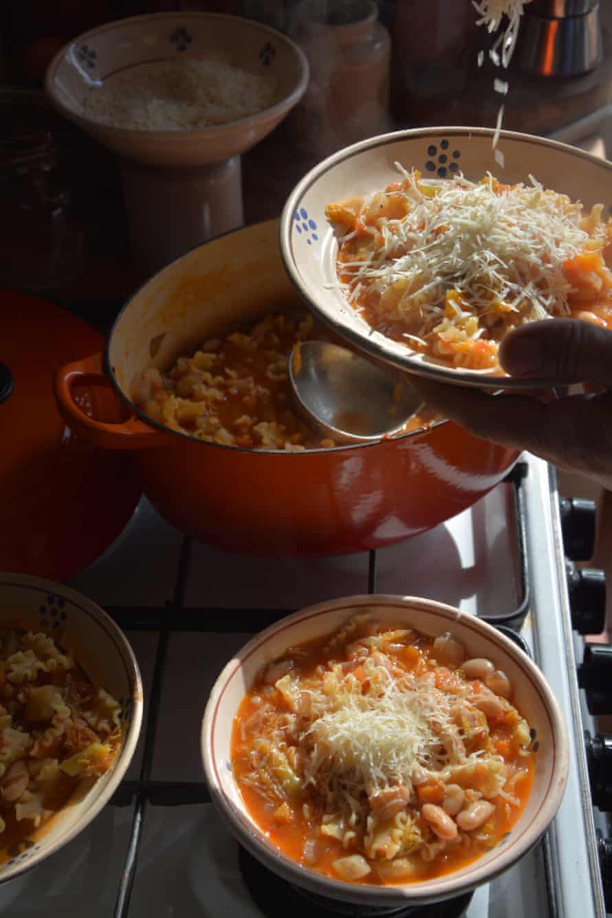 minestrone with pasta and cheese
