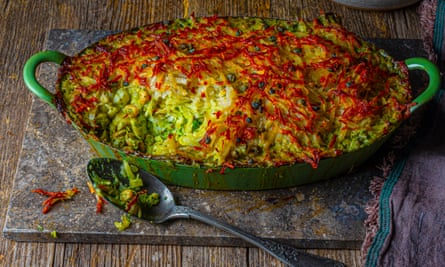 Fish pie with a rosti topping recipe by Rosie Sykes.