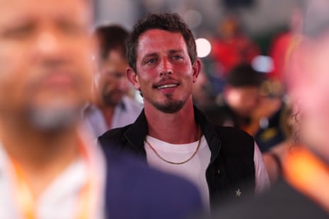 Comedian Tony Hinchcliffe looks on at Sunday’s fights.