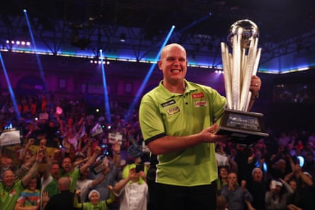 Michael van Gerwen celebrates winning the 2017 PDC World Championship at Alexandra Palace.