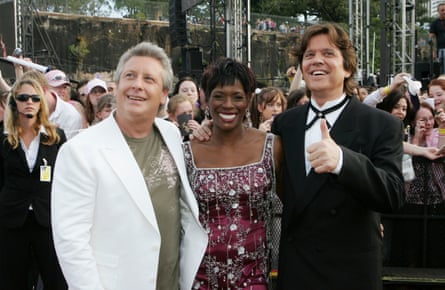 Ian ‘Dicko’ Dickson (left) with his fellow Australian Idol judges Marcia Hines and Mark Holden in Sydney in November 2004.
