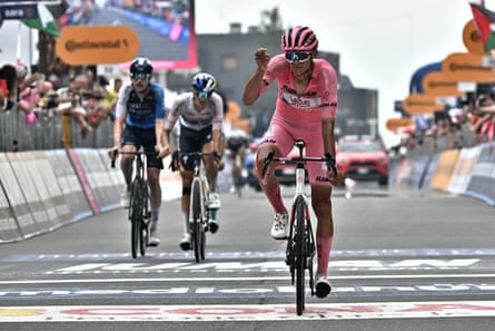 A glum Isaac del Toro crosses the line