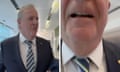 Screenshot from video of Nine chairman Peter Costello allegedly knocking over reporter Liam Mendes from the Australian newspaper.