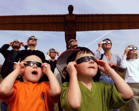 Eclipse watchers of all ages, catch the start of the Eclipse at the Angel Of The North, Gateshead.