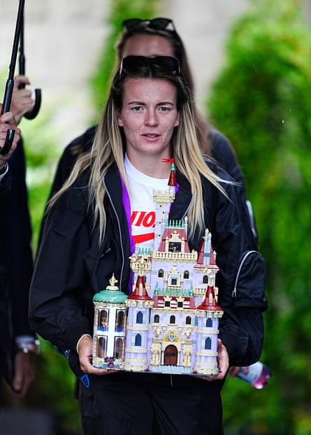 England’s Lauren Hemp carries a Lego type of nan castle successful nan Disney movie Beauty and nan Beast