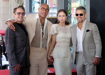 Robert Downey Jr, Dwayne Johnson, Emily Blunt and Matt Damon attend the Walk of Fame Induction Ceremony for Stanley Tucci and Emily Blunt on 30 April.
