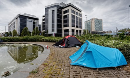 Rough sleepers’ tents near Callaghan Square and St Mary Street in Cardiff.