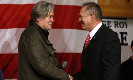 Bannon with Moore at a rally last week.