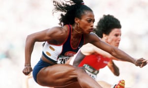 Gail Devers of the United States in action in Atlanta, 1996.