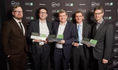 Left to right: Football Weekly producer Jonathan Fisher and presenter Barry Glendenning, The Guardian's head of sport Owen Gibson, writer Jonathan Wilson and Guardian football editor Marcus Christenson.