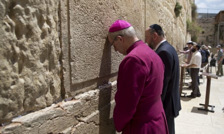 Welby and Britain’s chief rabbi, Ephraim Mirvis, visit the Western Wall in Jerusalem’s Old City.