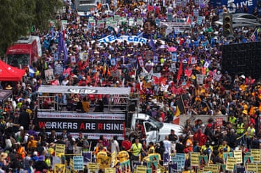 aerial view of people marching