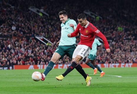 Cristiano Ronaldo wastes an early chance.