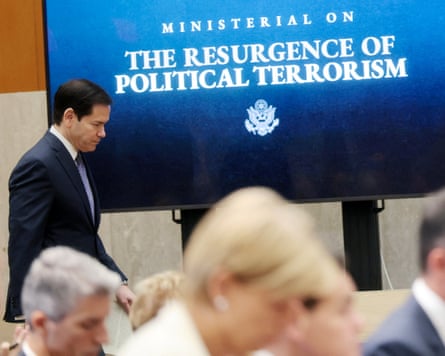 Marco Rubio arrives to speak during the meeting