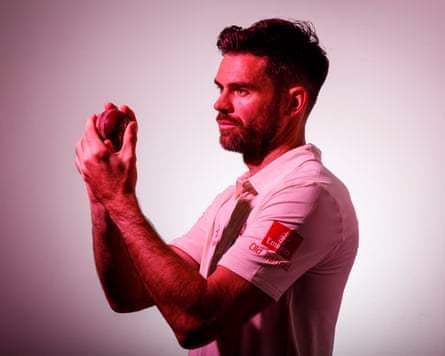James Anderson poses for a portrait in the Old Trafford changing rooms in 2021.