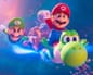 Mario, Luigi and Yoshi riding through space in The Super Mario Bros Movie